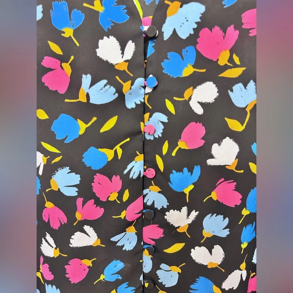 J. Crew Women's Colorful Floral Blouse - Black, Blue, Pink